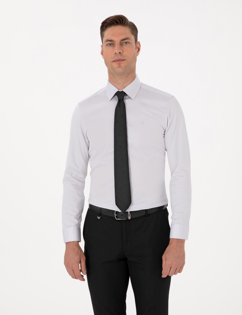 Gri %100 Pamuk Slim Fit Uzun Kollu Basic Gömlek 50315407-VR024