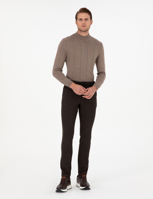 Kahverengi Slim Fit Beli Lastikli Bağcıklı Kanvas Pantolon 50292190-VR029