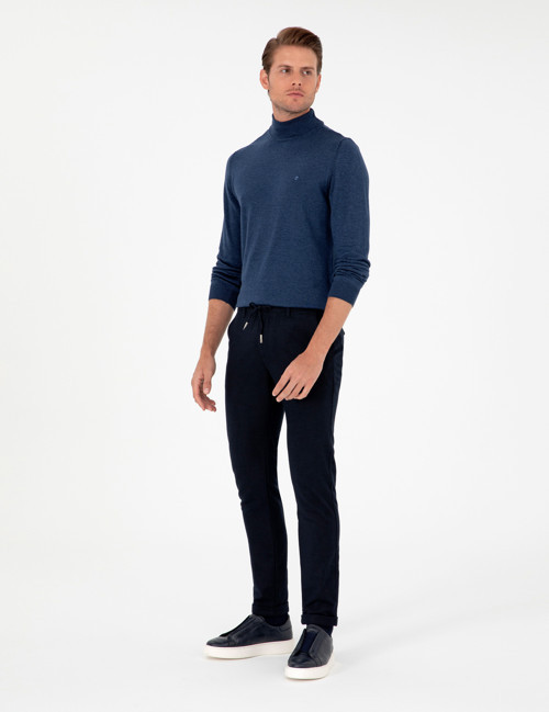 Lacivert Slim Fit Bağcıklı Kanvas Pantolon 50296178-VR033