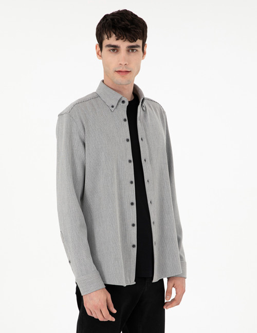 Gri Çizgili Regular Fit Uzun Kollu Gömlek 50293947-VR024
