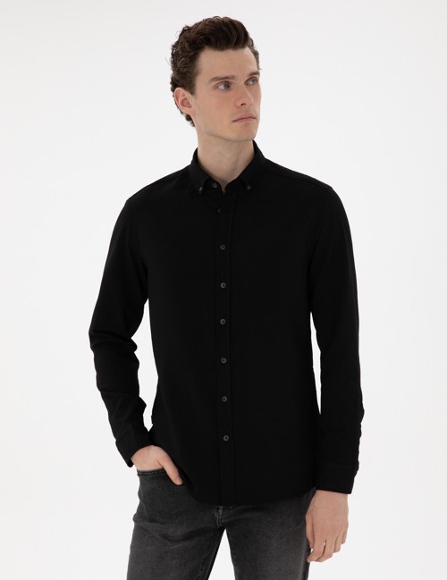 Siyah Slim Fit Uzun Kollu Gömlek 50301583-VR046