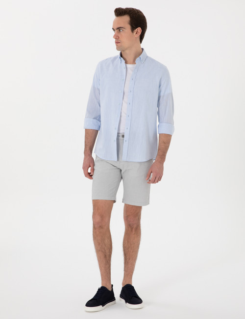 Gri Slim Fit Gofre Beli Lastikli Dokuma Şort 50305289-VR024