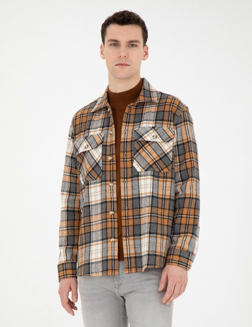 Açık Kahverengi Oduncu Oversize Uzun Kollu Gömlek 50275763-VR002