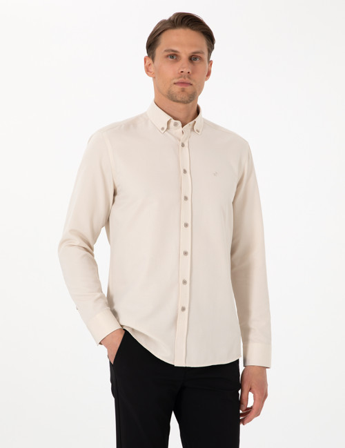 Bej Oxford Slim Fit Kolay Ütülenebilir Gömlek 50306996-VR011
