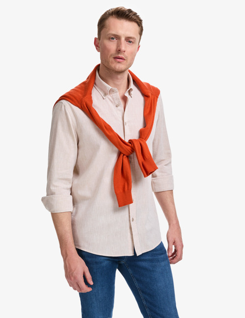 Bej Keten Karışımlı Regular Fit Uzun Kollu Gömlek 50325356-VR011