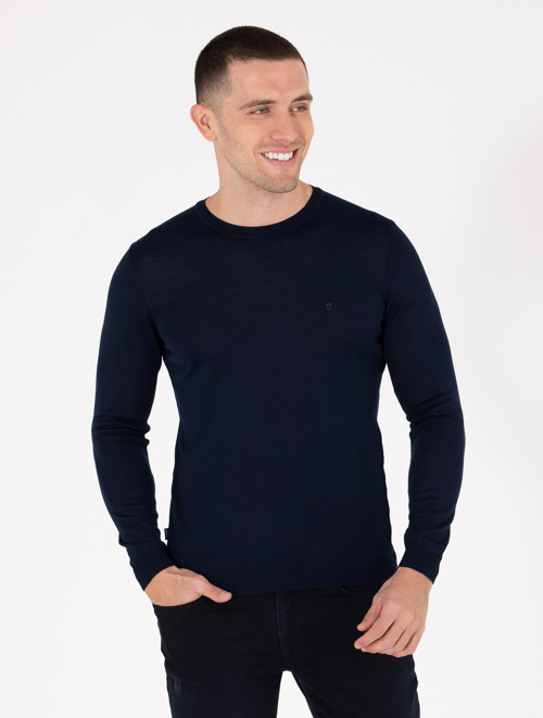 Lacivert Slim Fit Bisiklet Yaka Yün Karışımlı Basic Triko Kazak 50257301-VR033