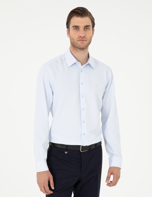 Açık Mavi Regular Fit Armürlü Uzun Kollu Gömlek 50294729-VR003