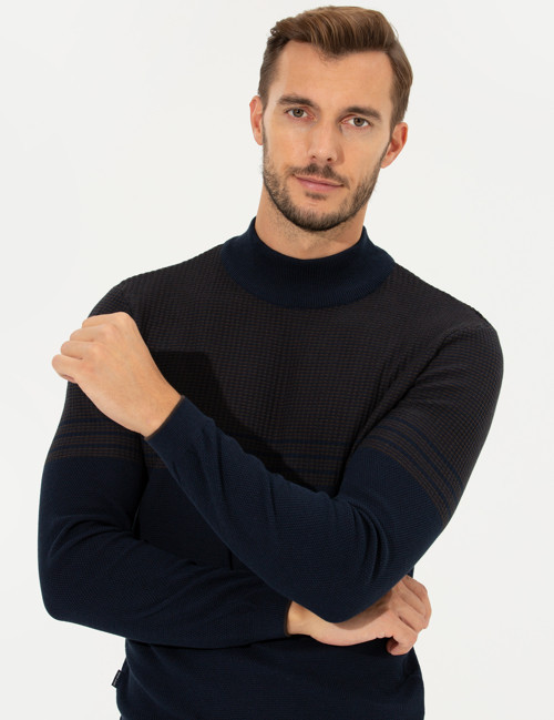 Lacivert Slim Fit Yarım Balıkçı Yaka Triko Kazak 50258671-VR033