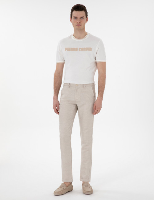 Bej Keten Karışımlı Slim Fit Kanvas Pantolon 50301767-VR011