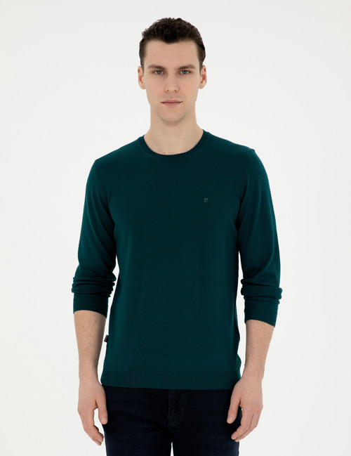 Yeşil Slim Fit Bisiklet Yaka Yün Karışımlı Basic Triko Kazak 50270054-VR054