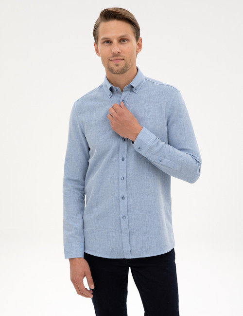 Mavi Slim Fit Dokulu Uzun Kollu Gömlek 50316768-VR036