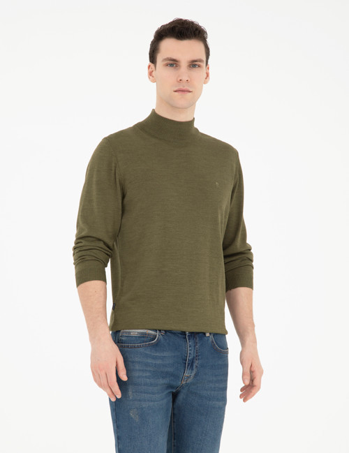 Açık Yeşil Slim Fit Yarım Balıkçı Yaka Yün Karışımlı Basic Triko Kazak 50270055-VR092