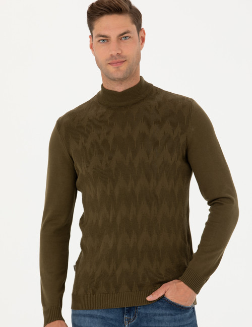 Haki Slim Fit Yarım Balıkçı Yaka Triko Kazak 50278099-VR027