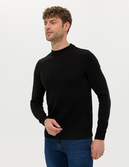 Siyah Slim Fit Çeyrek Yaka Basic Triko Kazak 50276158-VR046
