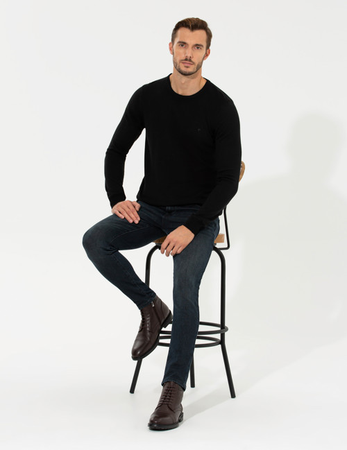 Siyah Slim Fit Bisiklet Yaka Basic Triko Kazak 50258993-VR046