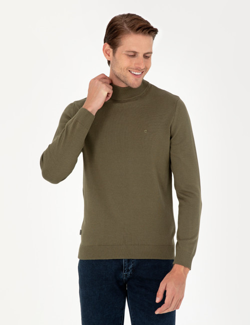 Koyu Haki Slim Fit Yarım Balıkçı Yaka Basic Triko Kazak 50296548-VR111