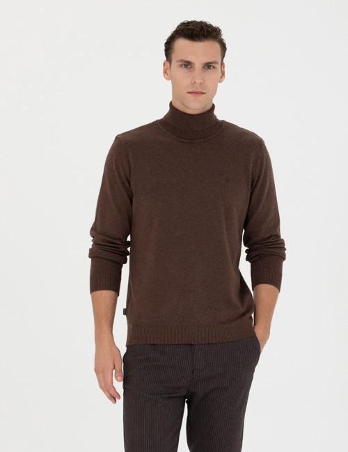 Kahverengi Slim Fit Balıkçı Yaka Basic Triko Kazak 50276162-VR158