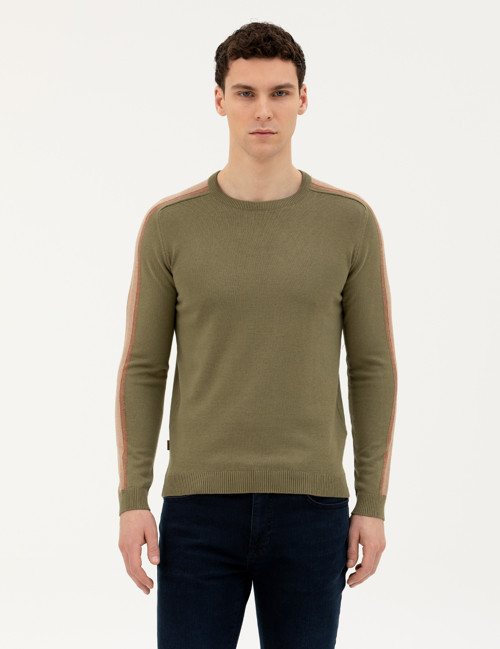 Haki Slim Fit Bisiklet Yaka Triko Kazak 50281821-VR027