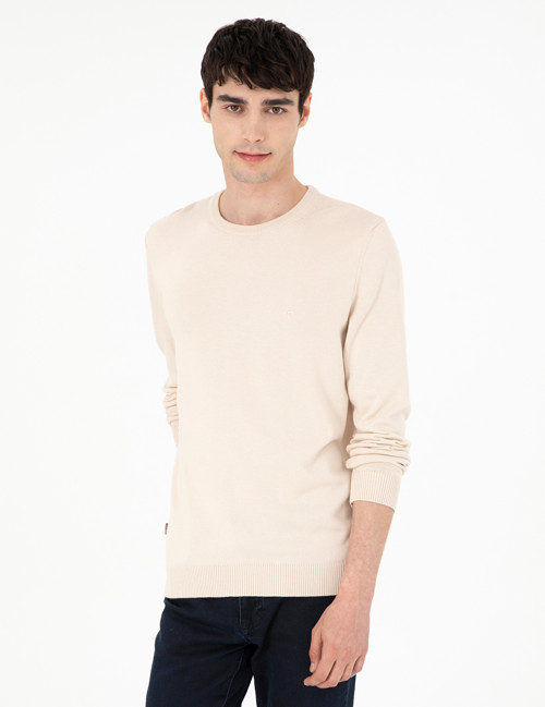 Bej Slim Fit Bisiklet Yaka Basic Triko Kazak 50296575-VR011