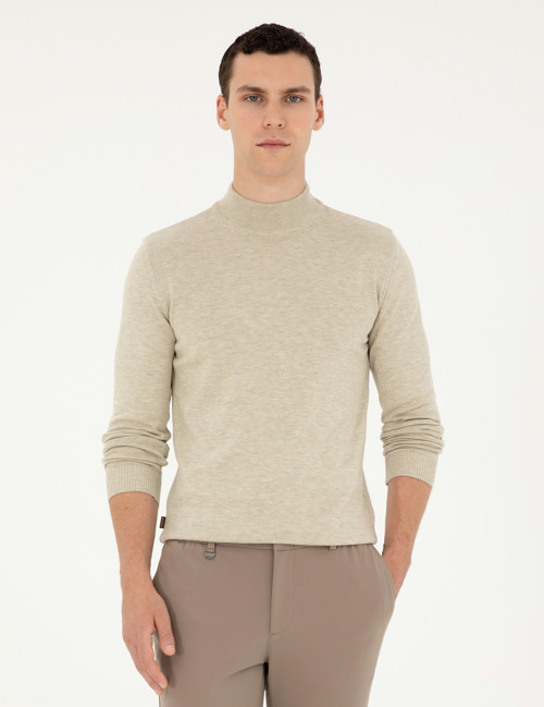 Kum Melanj Slim Fit Yarım Balıkçı Yaka Basic Triko Kazak 50296548-VR123