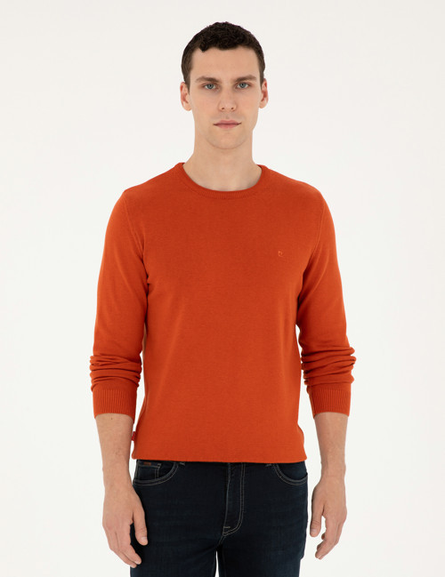 Turuncu Slim Fit Bisiklet Yaka Basic Triko Kazak 50296575-VR051
