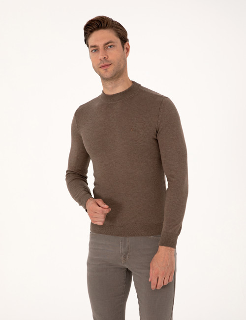 Vizon Melanj Slim Fit Çeyrek Yaka Basic Triko Kazak 50314188-VR174