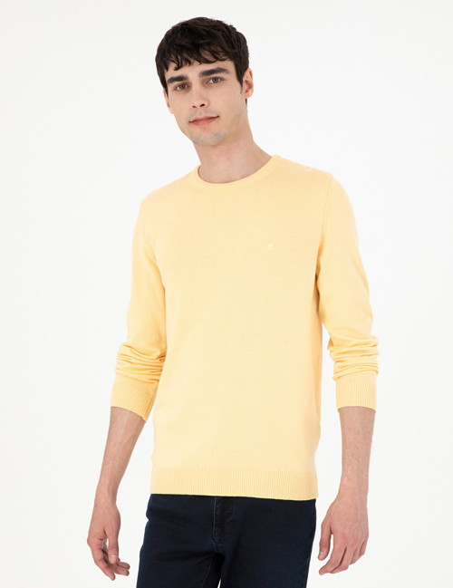 Açık Sarı Slim Fit Bisiklet Yaka Basic Triko Kazak 50296575-VR004