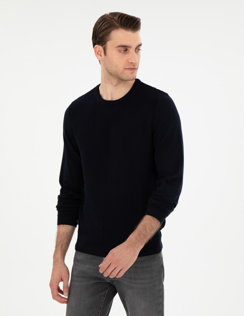 Açık Lacivert Slim Fit Bisiklet Yaka Triko Kazak 50281819-VR059