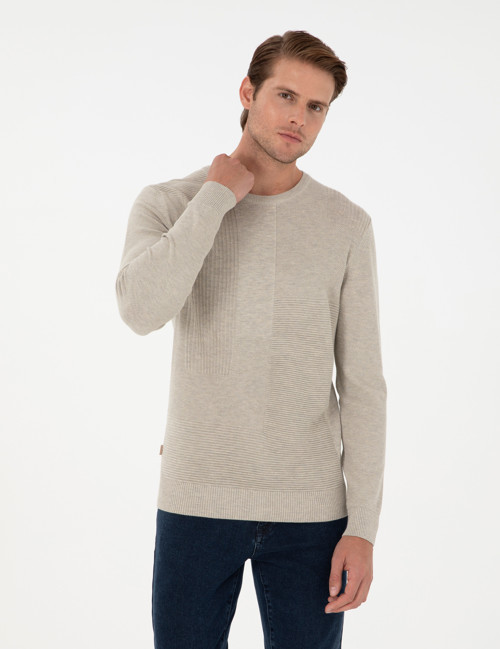 Kum Melanj Slim Fit Bisiklet Yaka Yün Karışımlı Triko Kazak 50296457-VR123