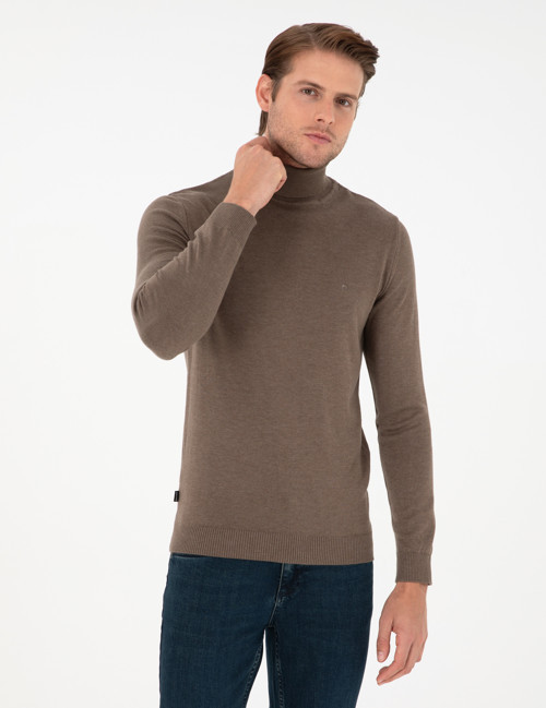 Vizon Melanj Slim Fit Balıkçı Yaka Basic Triko Kazak 50296582-VR174
