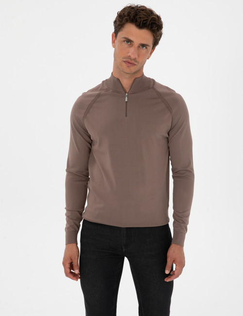 Vizon Slim Fit Dik Yaka Fermuarlı Triko Kazak 50315752-VR052