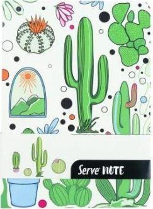 Note Defter 15x21 Çizgili Kaktüs  Desenli Elma Yeşili