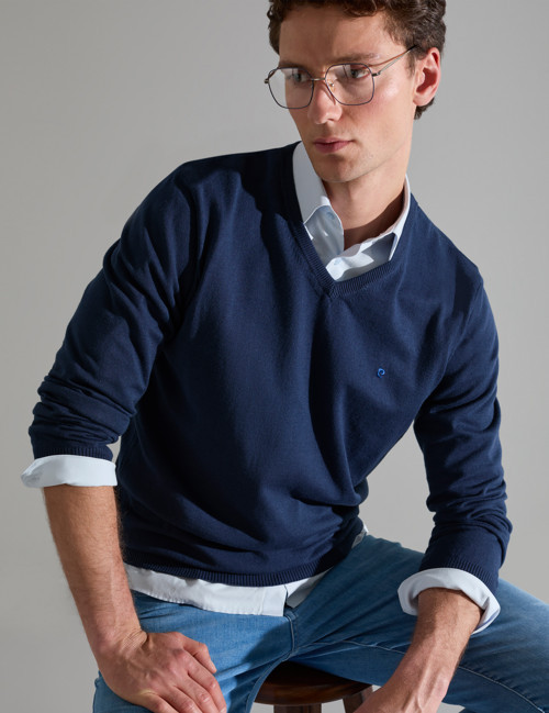 Açık Lacivert Slim Fit V Yaka Basic Triko Kazak 50314190-VR059