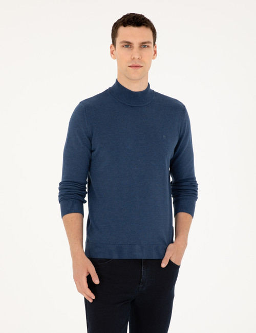 İndigo Melanj Slim Fit Yarım Balıkçı Yaka Basic Triko Kazak 50296548-VR155