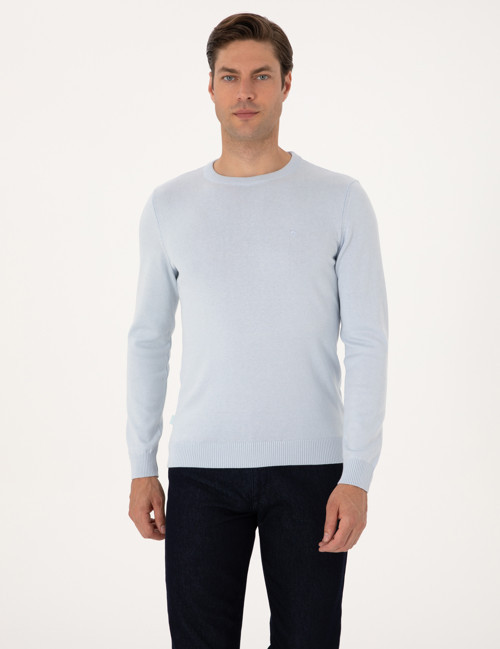 Açık Mavi Slim Fit Bisiklet Yaka Basic Triko Kazak 50315509-VR003