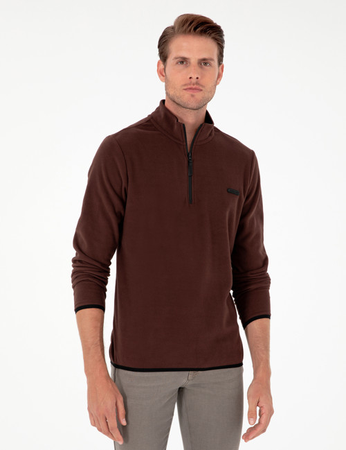 Kahverengi Regular Fit Yarım Fermuarlı Polar Sweatshirt 50298973-VR029