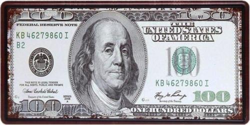 Benjamin Franklin Dollar Metal Plaka Levha 15X30 cm
