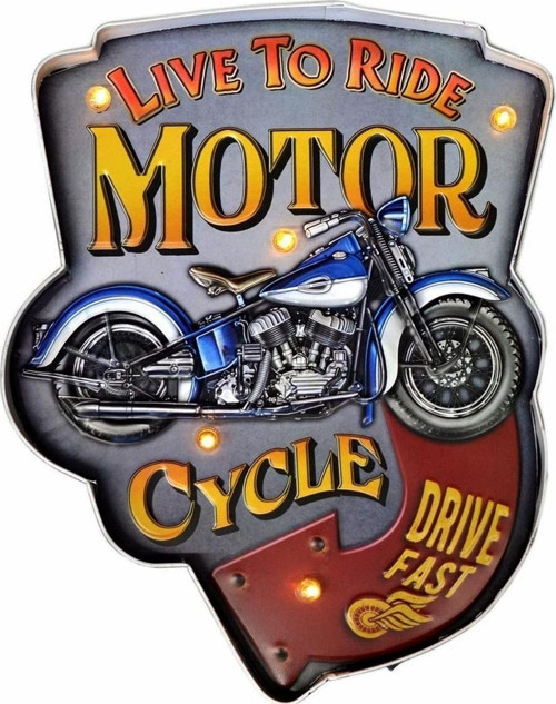 Led Işıklı Motor Cycle Metal Levha 40 cm