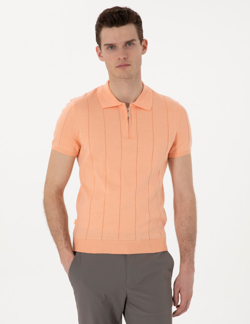 Yavruağzı Slim Fit Fermuarlı Polo Yaka Triko Tişört 50305983-VR053