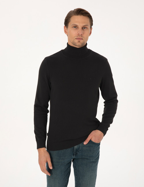 Siyah Slim Fit Balıkçı Yaka Basic Triko Kazak 50315490-VR046
