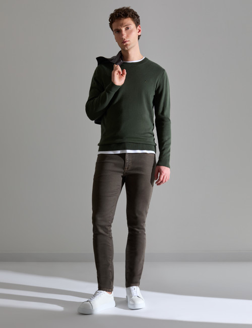 Koyu Haki Slim Fit Bisiklet Yaka Basic Triko Kazak 50314192-VR111