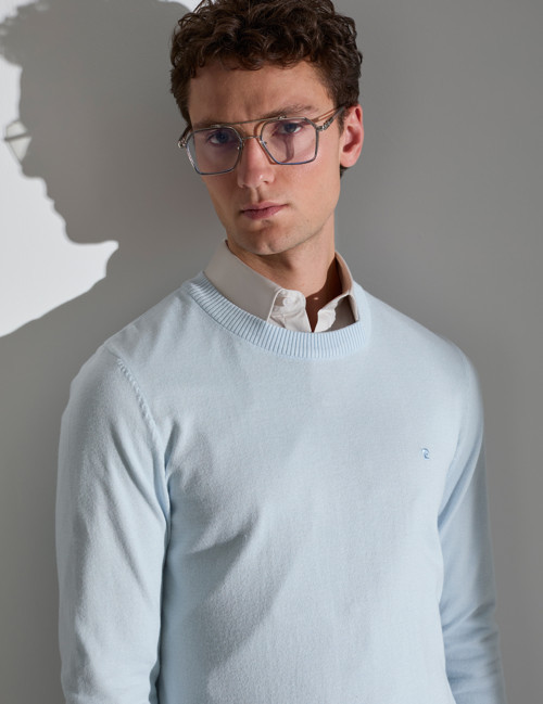 Açık Mavi Slim Fit Bisiklet Yaka Basic Triko Kazak 50314192-VR003