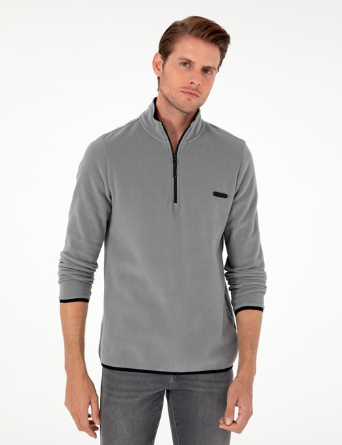 Gri Regular Fit Yarım Fermuarlı Polar Sweatshirt 50298973-VR024
