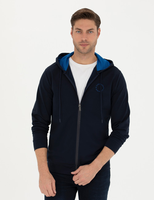 Lacivert Regular Fit Kapüşonlu Örme Hırka 50275989-VR033
