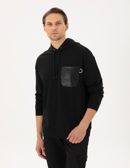 Siyah Çelik Örme Comfort Fit Kapüşonlu Sweatshirt 50290615-VR046