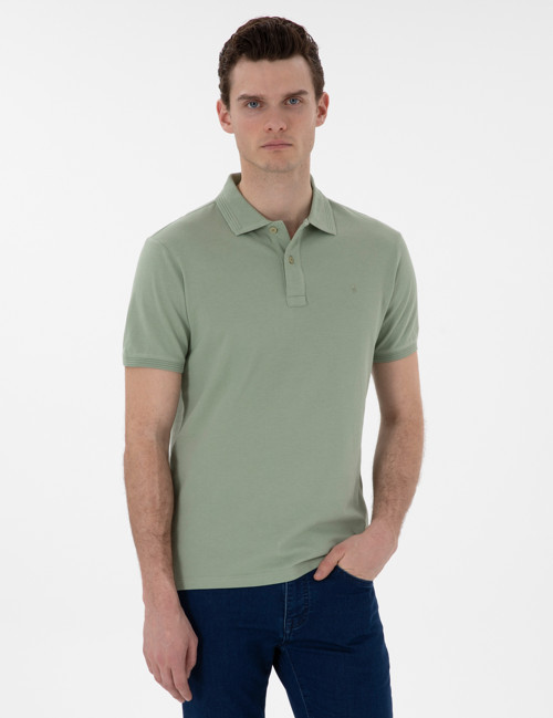Çağla Yeşili Slim Fit %100 Pamuk Kıvrılmaz Düğmeli Polo Yaka Basic Tişört 50302561-VR016