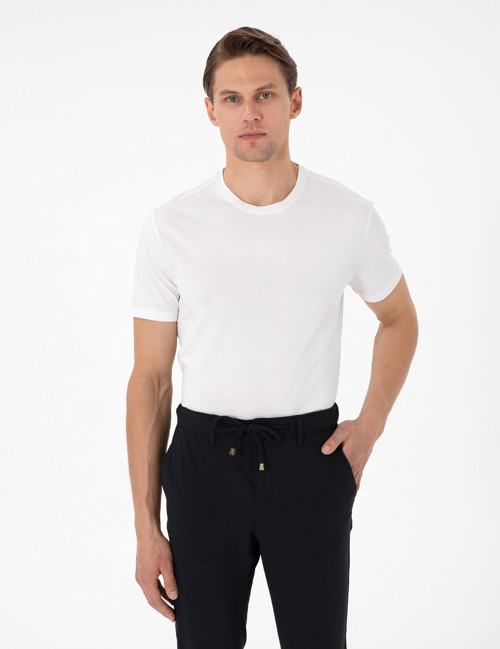 Ekru Slim Fit %100 Pamuk Bisiklet Yaka Basic Tişört 50306980-VR019