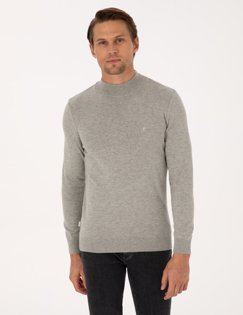 Açık Gri Melanj Slim Fit Yarım Balıkçı Yaka Basic Triko Kazak 50315457-VR091