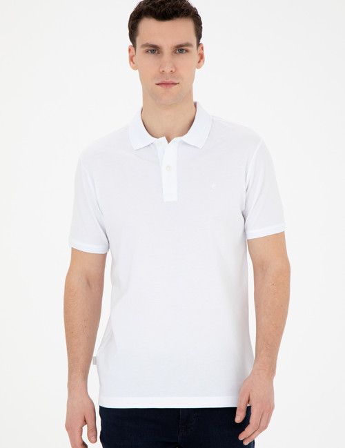 Beyaz Slim Fit %100 Pamuk Basic Düğmeli Polo Yaka Basic Tişört 50280754-VR013