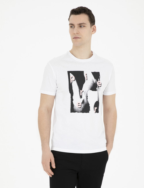 Beyaz Slim Fit %100 Pamuk Bisiklet Yaka Tişört 50282065-VR013